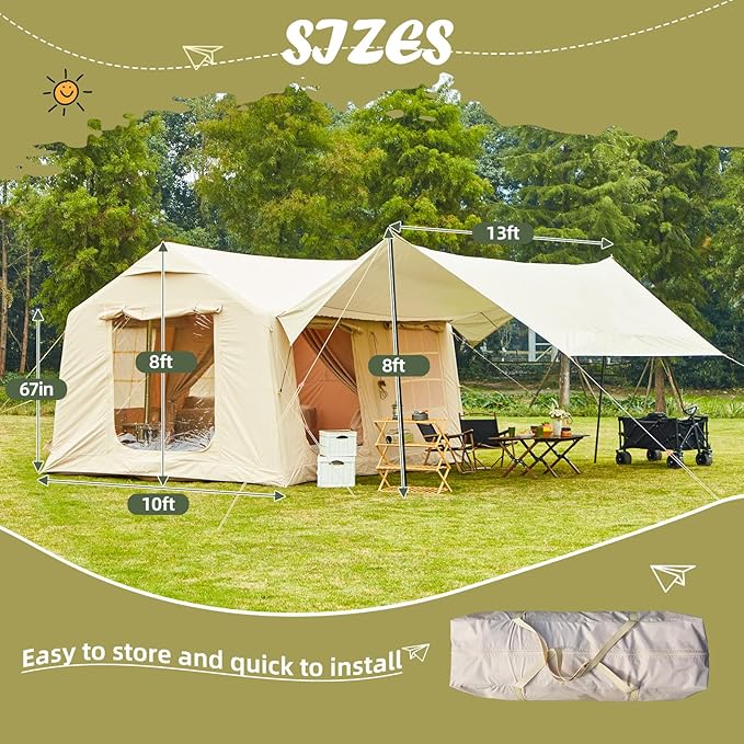 EROMMY 4/6/8/12 Person Inflatable Tent with Skylight 4 Season Blow Up Tents with Hand Pump for Outdoor Camping &amp Hiking Easy Set-up Windproof Sunproof Waterproof