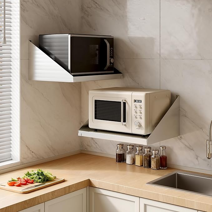 Stainless Steel Microwave Shelf Wall Mount 18x24 200 lb Heavy Duty Metal Appliance Floating Shelves Commercial Microwave Oven Rack for Kitchen Restaurant and Hotel
