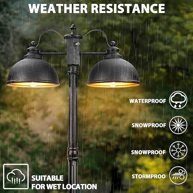 Dusk to Dawn Outdoor Lamp Post Lights with OutletDouble-Head Farmhouse Street Light FixtureAluminum Exterior Black Pole LightsWaterproof Lantern Lamp Outdoor Lighting for GardenPatioPathway