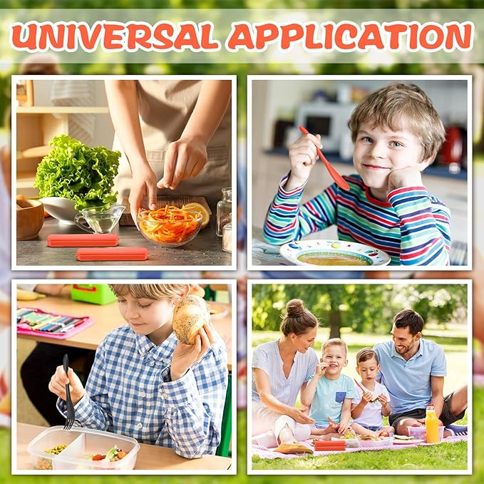 Jinei 50 Sets Reusable Travel Utensils Set with Case Wheat Straw Cutlery Portable Spoon Knife Forks Lunch Box Accessories Friendly Tableware for Kids Adults Camping Utensils(Orange)
