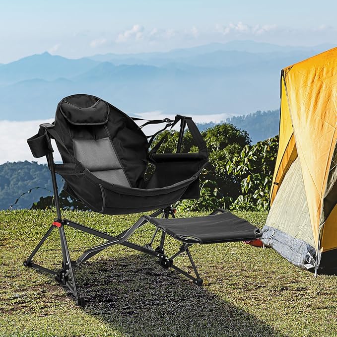 Hammock Camping Chair with Leg RestLightweight Portable Outdoor Chair for Camping and Hiking Supports 350lbs-Black