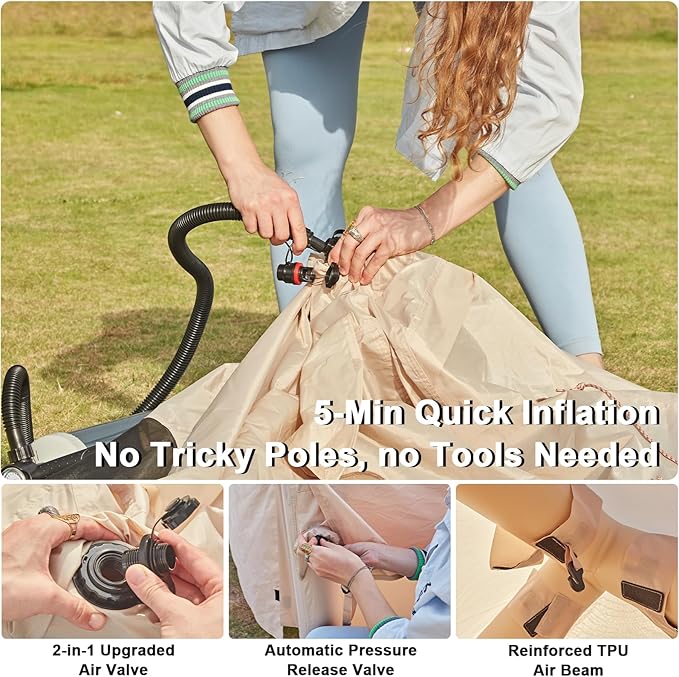Inflatable Tents for CampingEasy Blow Up Tent with Hand Pump4 Seasons Waterproof Air Inflatable Camping Tent House for Family Weekend Camping
