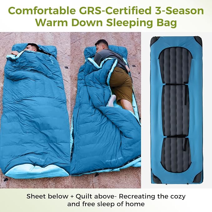 ATEPA Down Sleeping Bag for Adults Recycled Ultralight 35°F 40°F 45°F 50°F 650FP / 700FP 3 Season Compact Sleeping Bags with Compression Sack for Backpacking Camping Hiking Can Be Attached to Pad