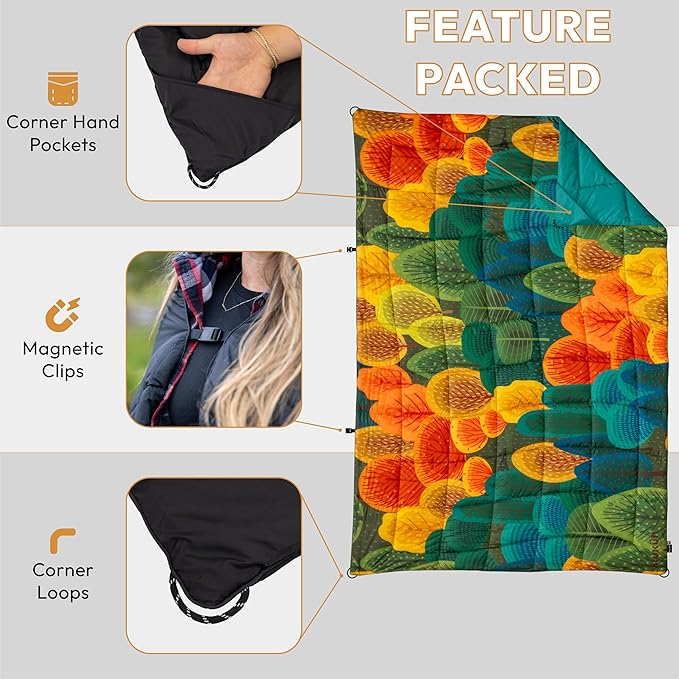 Versatile Packable Outdoor Camping Blanket Puffy Blanket Primaloft® Insulation Warm Durable Lightweight Waterproof Oversize Beach Stadium and More! 55x80 (Tony Grove)