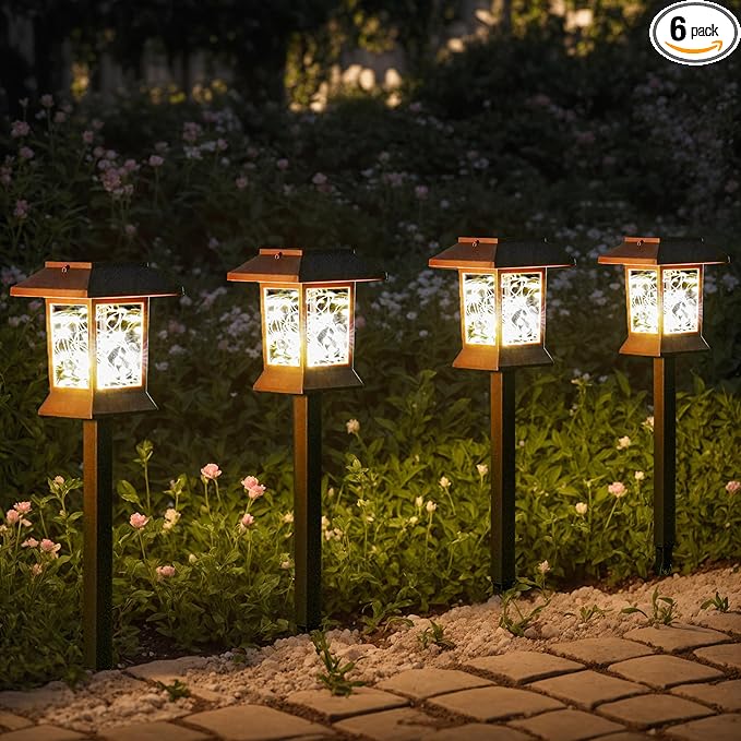 6Pack Solar Pathway Lights Outdoor Waterproof IP65 Solar Lights Outdoor with Hook Upgraded 1000mAH Battery Up to 12Hrs Auto On/Off Garden Decor for Yard Driveway Walkway (LED)