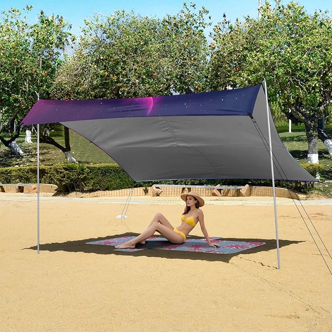Camping Sun Shelters Neon Wolves with Sharp Eyes Beach Canopy 126 * 110.2in
