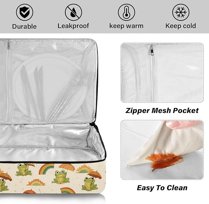 Casserole Carrier Adorable Frog Holding UmbrellasInsulated Casserole Carrier for Hot or Cold Food Thermal Lunch Tote for Potluck Parties Picnic Beach Fits 9 x 13 Inches Baking Dish