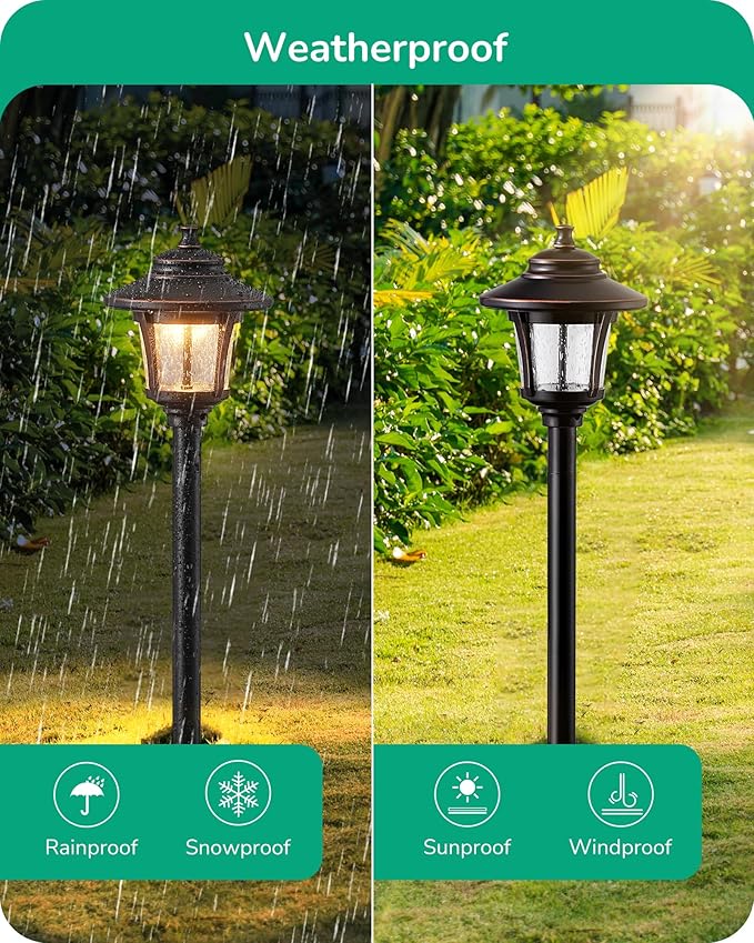 EDISHINE Low Voltage Landscape Lights 12V 3W 120LM 3000K Seed Glass Outdoor Landscape Path Lights with Connectors ORB Waterproof Electric LED Pathway Light Wired for Walkway Garden Yard 6 Pack