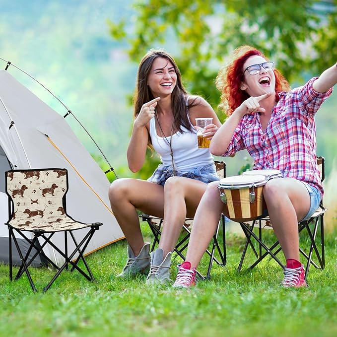 KLL Dashshund Dog Cute Brown Retro Foldable Folding Chairs Ultralight Beach Chair Includes Carry Bag Travel Chair for Outside Outdoor