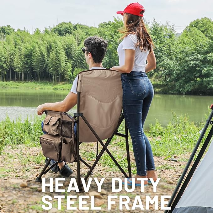 TIMBER RIDGE Oversized Folding Camping Chair High Back Heavy Duty for Adults Support up to 500lbs with Cup Holder Side Pocket Cooler Bag 2 Pack