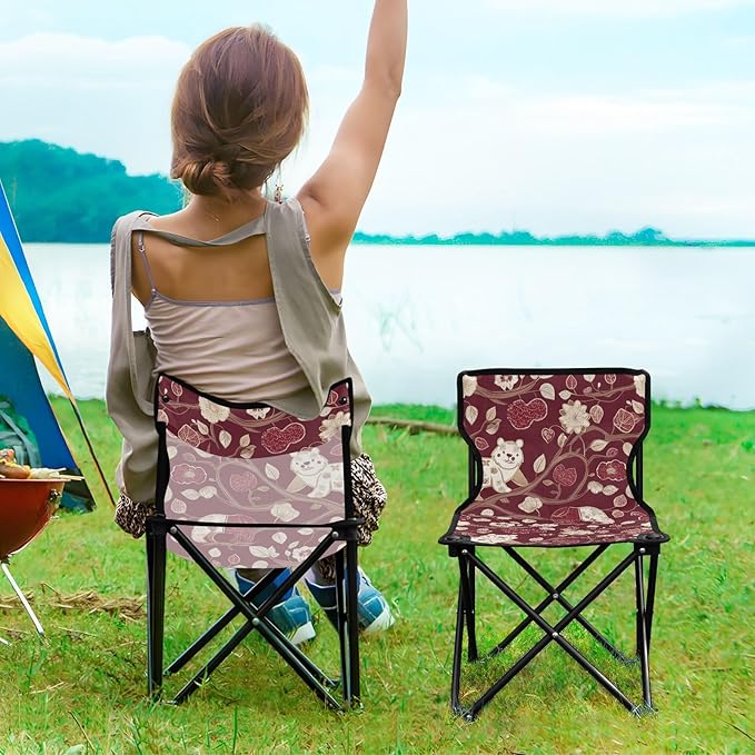 Cartoon Cute White Bear Folding Camp Chairs for Adults Lightweight Hunting Backpack Chair Includes Carry Bag