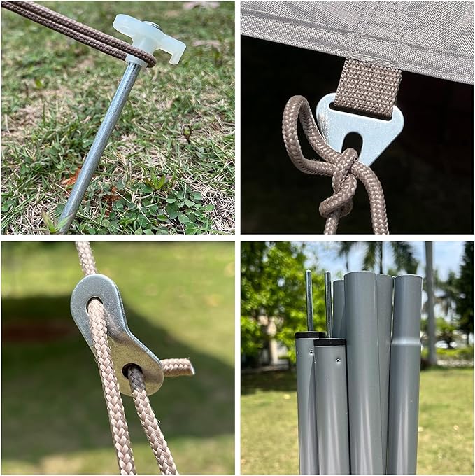 Compatible for Camping Tarp with 2 Poles Beach Sun Shade Windproof Design Larger Shelter Portable Tent Cover &amp Canopy Rain(Chocolate3 * 5M)
