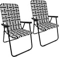 Lawn Chair Folding Steel Webbing Chaise Patio Lounger Seat Wood Handles Great for Camping Beach Fishing Backyard Stadium Pool Boating and Sports 2 Pack Black
