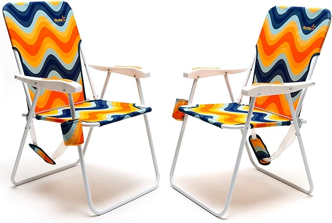 SUNNYFEEL Tall Folding Lawn Beach Chair Lightweight Portable Sand Chair for Adults Heavy Duty 300 LBS with Cup Holders Foldable Camping Lawn Chairs for Camp/Outdoor/Travel/Picnic/Concert/Sports