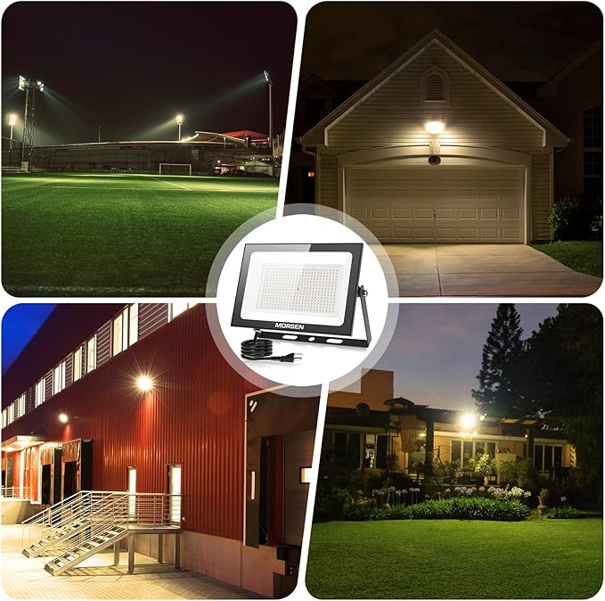 MORSEN 300W Warm White Led Flood Lights Outdoor 3000K Super Bright 45000LM Security Lights with PlugExterior IP66 Waterproof FloodLight for Basketball Court Yard Garden Playground 2 Pack