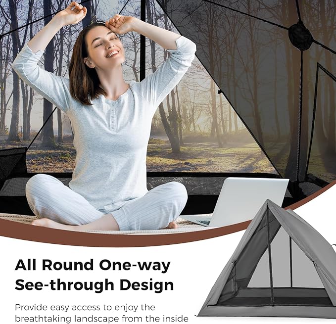 Tangkula Pop Up Camping Tent for 2-3 Person 360° One-Way See-Through Backpacking Tent with Removable Rainfly 2 Mesh Windows 2 Zippered Doors Carrying Bag Portable Outdoor Family Tent for Camping
