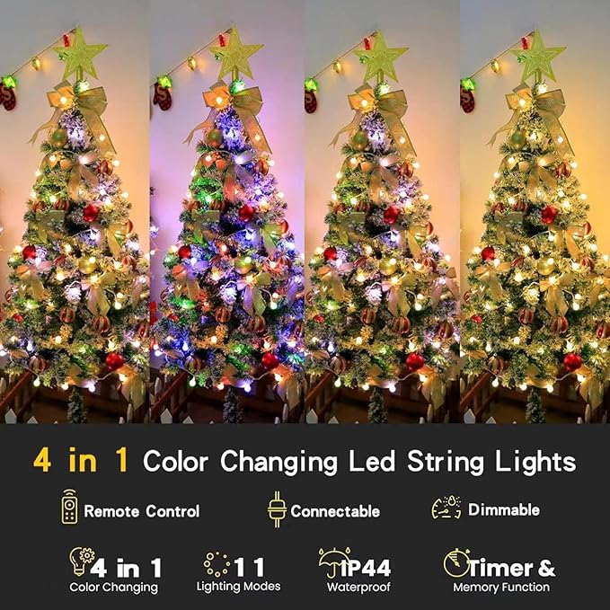 Globe String Lights 115 Feet 200 LEDPlug in Fairy String Lights with Remote Timer Extendable 11 Modes Indoor Outdoor Color Changing Lights for Wedding Bedroom Classroom Patio Garden