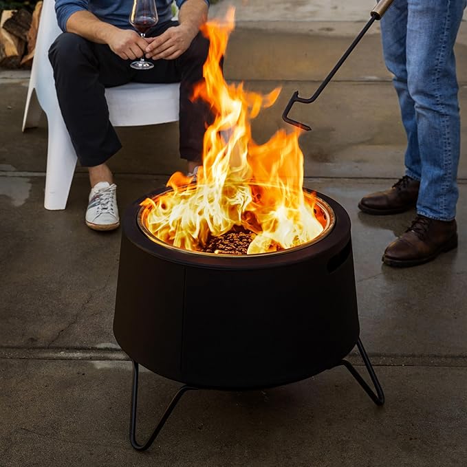 TIKI 20-Inch Smokeless Social Fire Pit Portable Outdoor Fire Pit with Removable Ash Base Stand &amp Cloth Cover – Modern Wood Burning Fire Pit for Patio Backyard and Gatherings