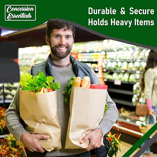 Concession Essentials Paper Grocery Bags 12x7x17 inches 57lb Kraft Brown 125 Count