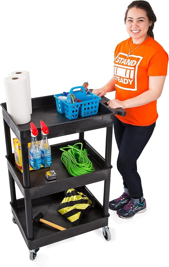 Stand Steady Tubstr Compact Utility Cart Black 2.5 in Deep Tub Shelves 300 lbs Weight Capacity