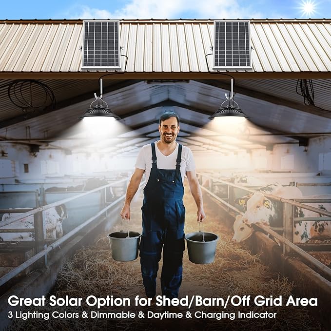 Solar Pendant Lights - Indoor/Outdoor Daytime &amp Night 3200K/4000K/6000K Solar Shed Light with ON/Off Switch &amp Remote Dimmable Hanging Chandelier Lights for Barn Porch Patio Chicken Coop