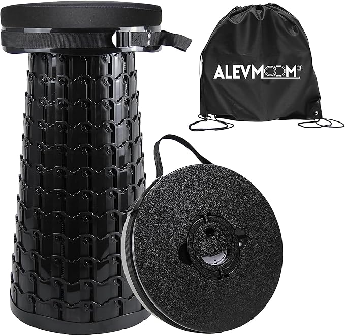 ALEVMOOM 2026 Upgraded XXL Collapsible Stool with Cushion &amp Bag Higher 23.2 Heavy Duty Telescoping Stool Max Load 1000 lbs Portable Retractable Folding Seat Chair for Camping Travel