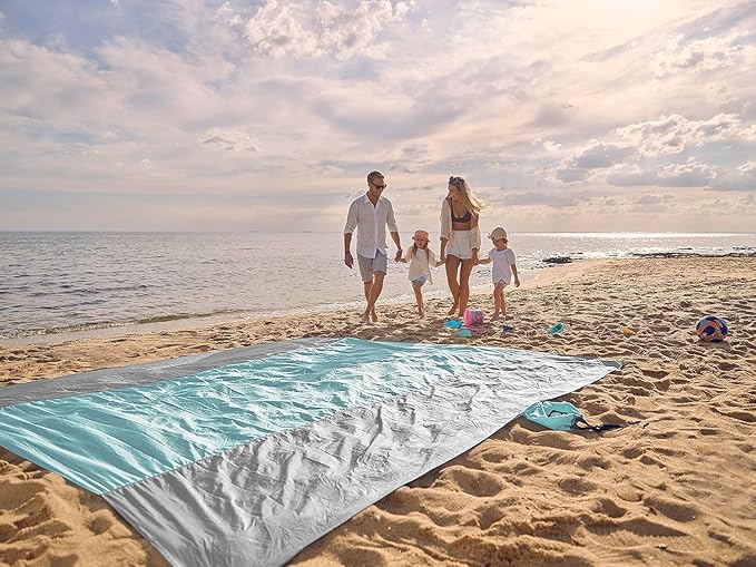 WEKAPO Beach Blanket Sandproof Waterproof Extra Large Beach Mat Oversized &amp Compact Sand Free Quick Drying Beach Essentials for Vacation Cruise Picnic &amp Camping with Stakes