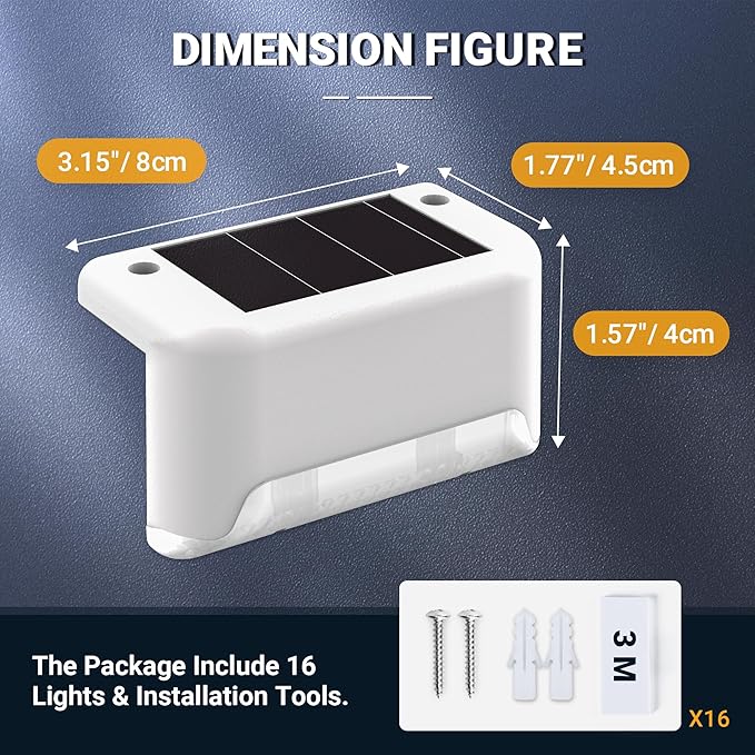 SOLPEX Solar Fence Lights Outdoor 20 Pack Solar Step Lights Waterproof Led Solares Light for Outdoor Stairs Deck Fence Yard Patio and Balcony(Warm White)