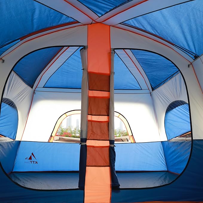 KTT Extra Large Tent 10-12-14 Person(A)Family Cabin Tents2 Rooms3 Doors and 3 Windows with MeshStraight WallWaterproofDouble LayerBig Tent for OutdoorPicnicCampingFamily Gathering