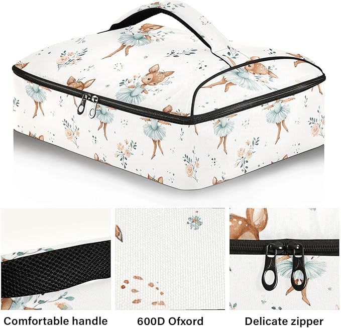 Casserole Carrier Watercolor Cute DeerInsulated Casserole Carrier for Hot or Cold Food Thermal Lunch Tote for Potluck Parties Picnic Beach Fits 9 x 13 Inches Baking Dish