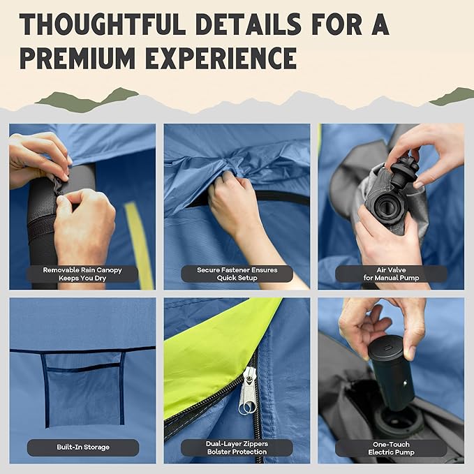 CloudCamp Inflatable Tents for Camping- 6 People Waterproof Oxford Fabric(210D) Quick Setup Air Tent with Manual &amp Battery Pump UV Protection 4-Season Inflatable Tent