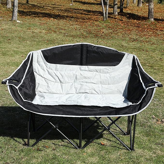 Two-Person Black and White Leisure Camping Outdoor Folding Chairs Portable and Foldable Beach Camping Chair Lightweight Grassland Outdoor Lounge Chairs
