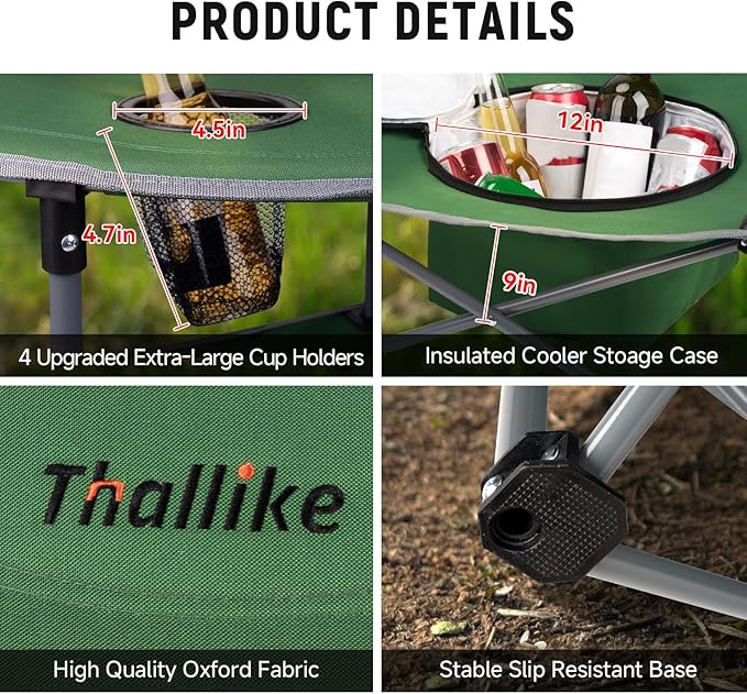 Portable Lightweight Folding Camping Table - Collapsible Foldable Picnic Camp Table with Cooler 4 Enlarged Upgraded Cup Holders and Carry Bag for Tailgating Beach BBQ RV Hiking Party Travel