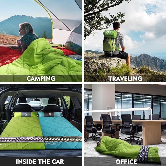 VILLEY Camping Sleeping Bag Lightweight Backpacking Sleeping Bag with Compression Sack for Adults &amp Kids Outdoor Camping Hiking Equipment for 3 Season Warm &amp Cool Weather - Summer Spring F