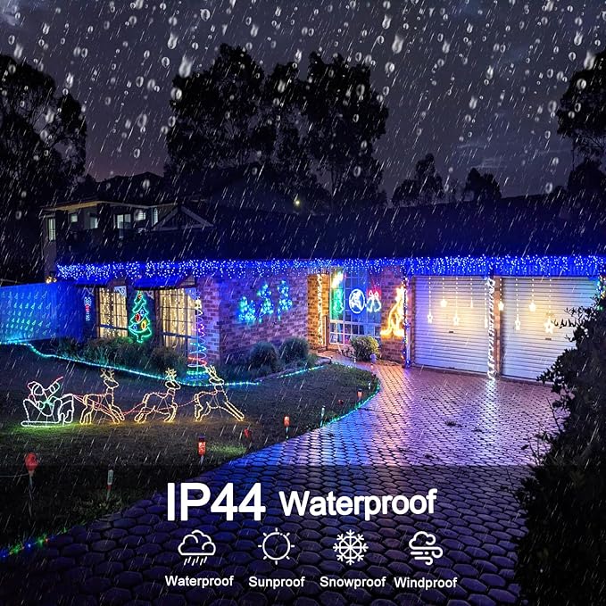 33ft 400LED Icicle Lights for Outside Blue Christmas Lights for House Patio Yard Porch Backyard Holiday Garden Xmas Exterior Decoration Waterproof Twinkle Cluster Light Hanging Light All Year