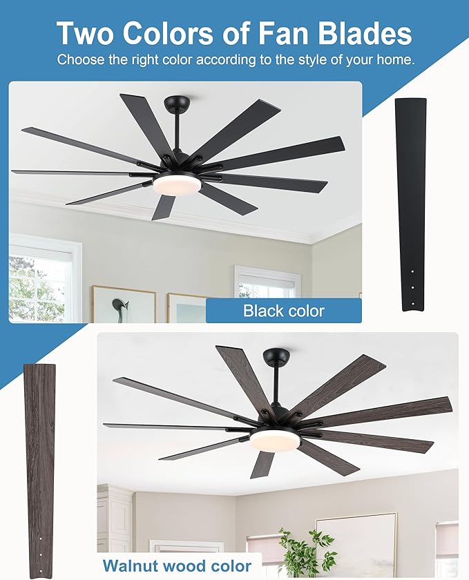 72 Inch Ceiling Fans with LightsLarge Modern Ceiling fan with Remote and 9 Wooden BladesDimmable6 SpeedsNoiseless Reversible Indoor&ampOutdoor Fan for BedroomPatioLiving Room