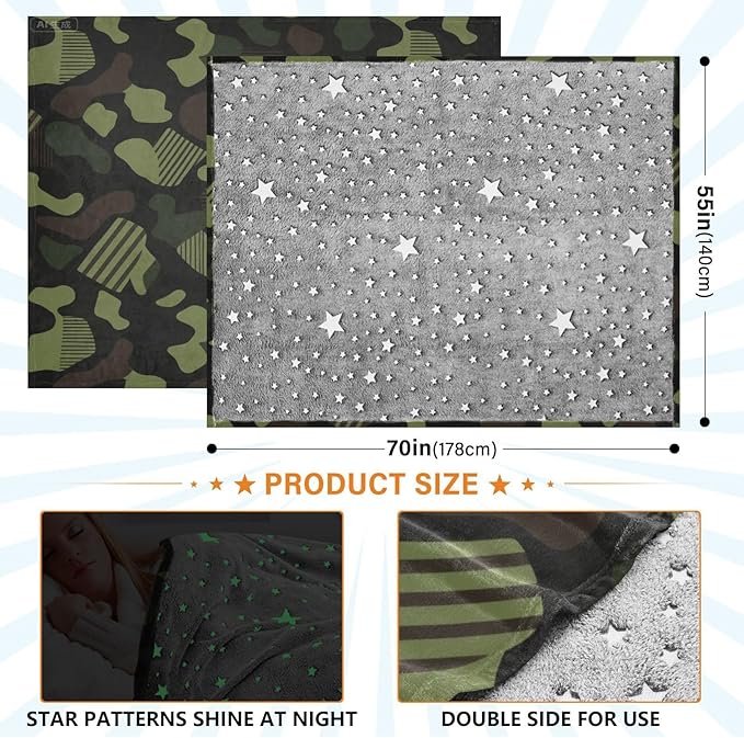 Throw Blanket For Couch Army Camouflage Black Green Line Blankets For Adults 50'' x 70''