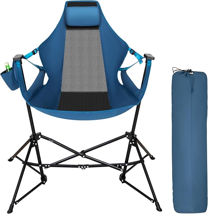 LET'S CAMP Hammock Chair Portable Camping Chair Oversized Folding Rocking Chair with Headrest and Cup Holder for Travel Picnic Patio Fishing Supports 300lbs