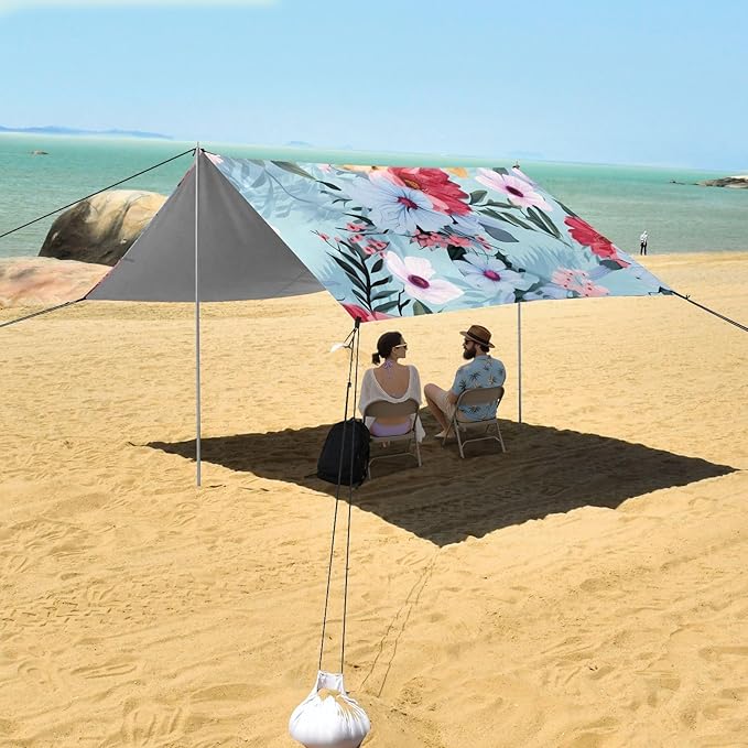 Flower FloralCamping Sun Shelters 9.2 x 10.5 FT Beach Canopy Tent Sun Shade with Carrying Bag for Camping Trips Fishing Backyard Fun or Picnics 21340012