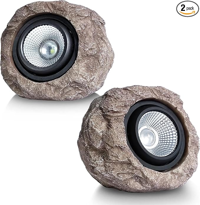Solar Garden Lights Outdoor Super Bright Solar Rock Spot ligths Outdoor 2 Pack Led Landscape Lighting for Pathway Lawn Patio Porch Yard Walkway