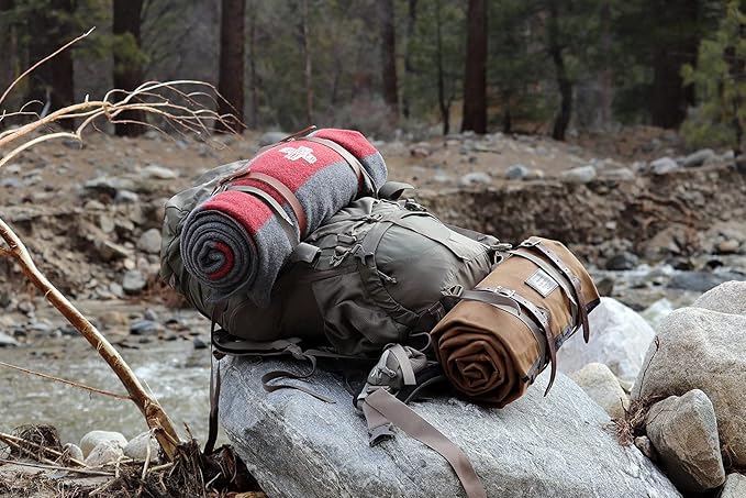 1844 Helko Werk Germany Waxed Canvas Bedroll &amp Swiss Army Blanket Bundle - Camping Bedroll with Leather Straps and Zipper - Waterproof Portable Bed (Blanket + Bedroll Olive) #F8761OB