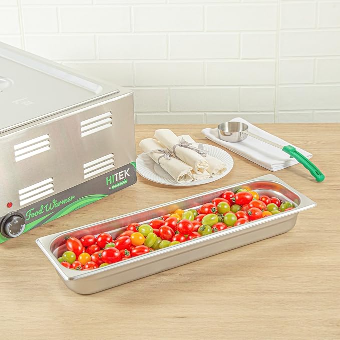 Restaurantware Long Hotel Pan 1 Count 1/2 Size Anti-Jam 2.5â€ Deep Freezable 24 Gauge Stainless Steel Steam Pan - Lid Sold Separately for Use in Commercial Kitchens and Catering Events