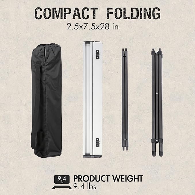 Portal Lightweight Aluminum Folding Square Table Roll Up Top 4 People Compact Table with Carry Bag for Camping Picnic Backyards BBQ Silver