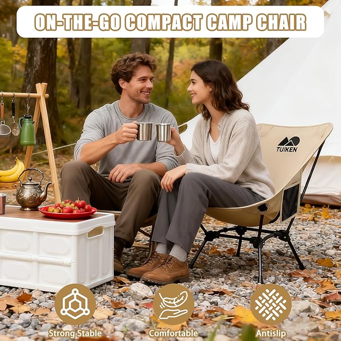 Ultralight Camping Chair Backpacking Chair Portable Camp Chair with Cup Holder &amp Storage Bag Lightweight Compact Folding Chair for Hiking Travel Picnic Mountaineering (Light Brown)