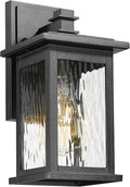 Emliviar 1 Pack Modern Outdoor Lighting Wall Mount Front Porch Light with Water Ripple Glass Shade Black Finish 1803EW1-WP BK