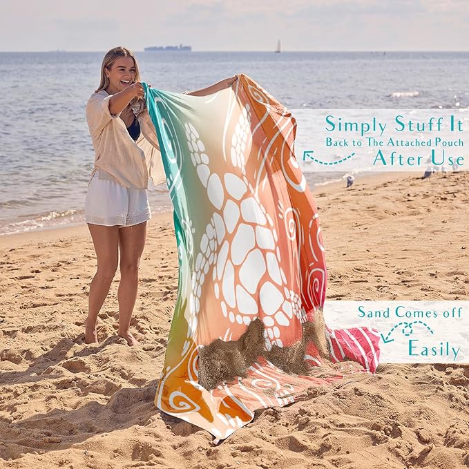 WEKAPO Beach Blanket Waterproof Sandproof Oversized Extra Large Sand Free Beach Mat with Stakes Storage Bag - Essentials for Outdoor Beach Picnic (Sea Turtle 11 X 9 FT (1~10 Person))