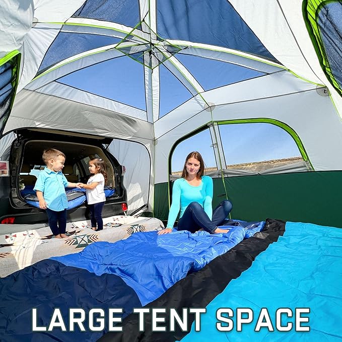 SUV Tents for Camping 6 Person Waterproof Car Family Camping Tent with Tailgate Attachment for SUV Jeep Truck with Cap Easy Setup Large Tent for Outdoor Camping