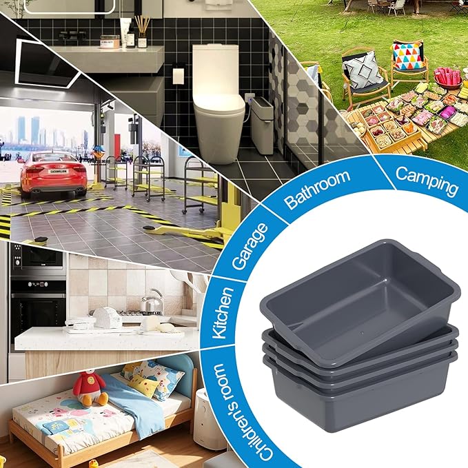 35 L Commercial Bus Tubs Large Plastic Bus Tub Box for Restaurant Gray 4 Packs
