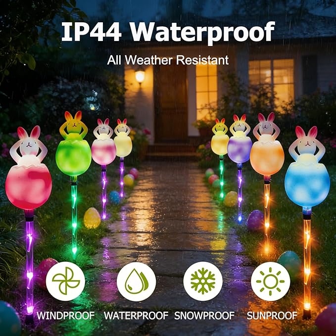 AVEKI 6 Pcs Easter Bunny Solar Pathway Lights Outdoor Stake Lights with 8 Lighting Modes Waterproof Outdoor Garden Lights for Easter Decorations Yard Pathway (Bunny)