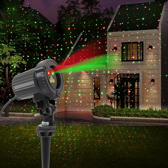 Laser Christmas Projector Lights Outdoor Outdoor Garden Laser Light Landscape Lights with Red and Green Stars IP65 WaterproofCold Resistant. Suitable for Holiday Party Garden Decorati